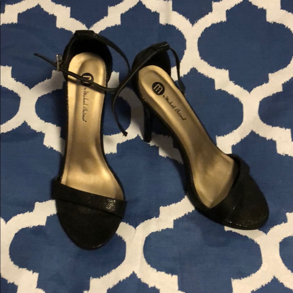 Michael Antonio Black Shimmer Ankle Strap Heels
